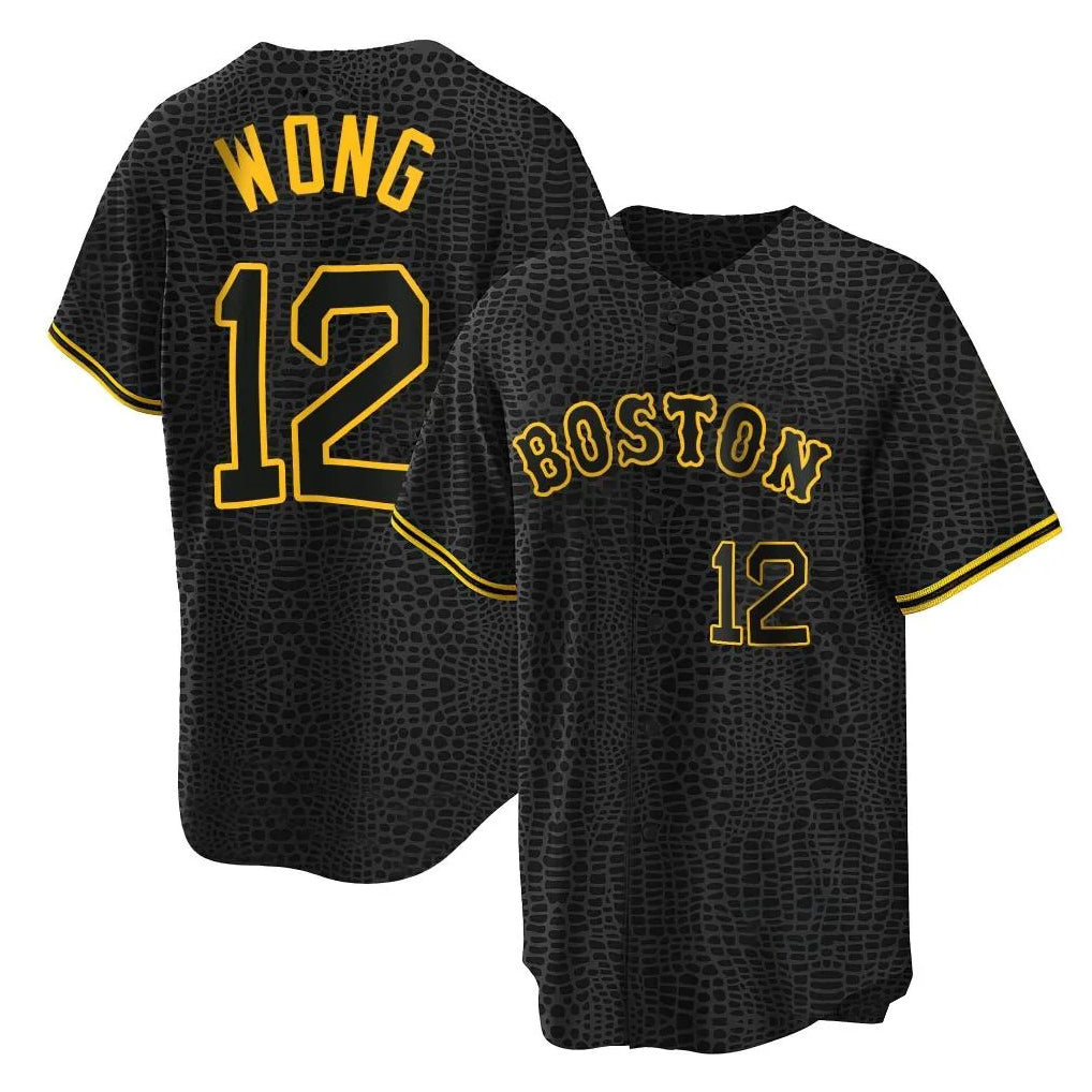 Fenge B.Red Sox #12 Connor Wong Player Black Snake Skin City Home Game Stitched Jerseys