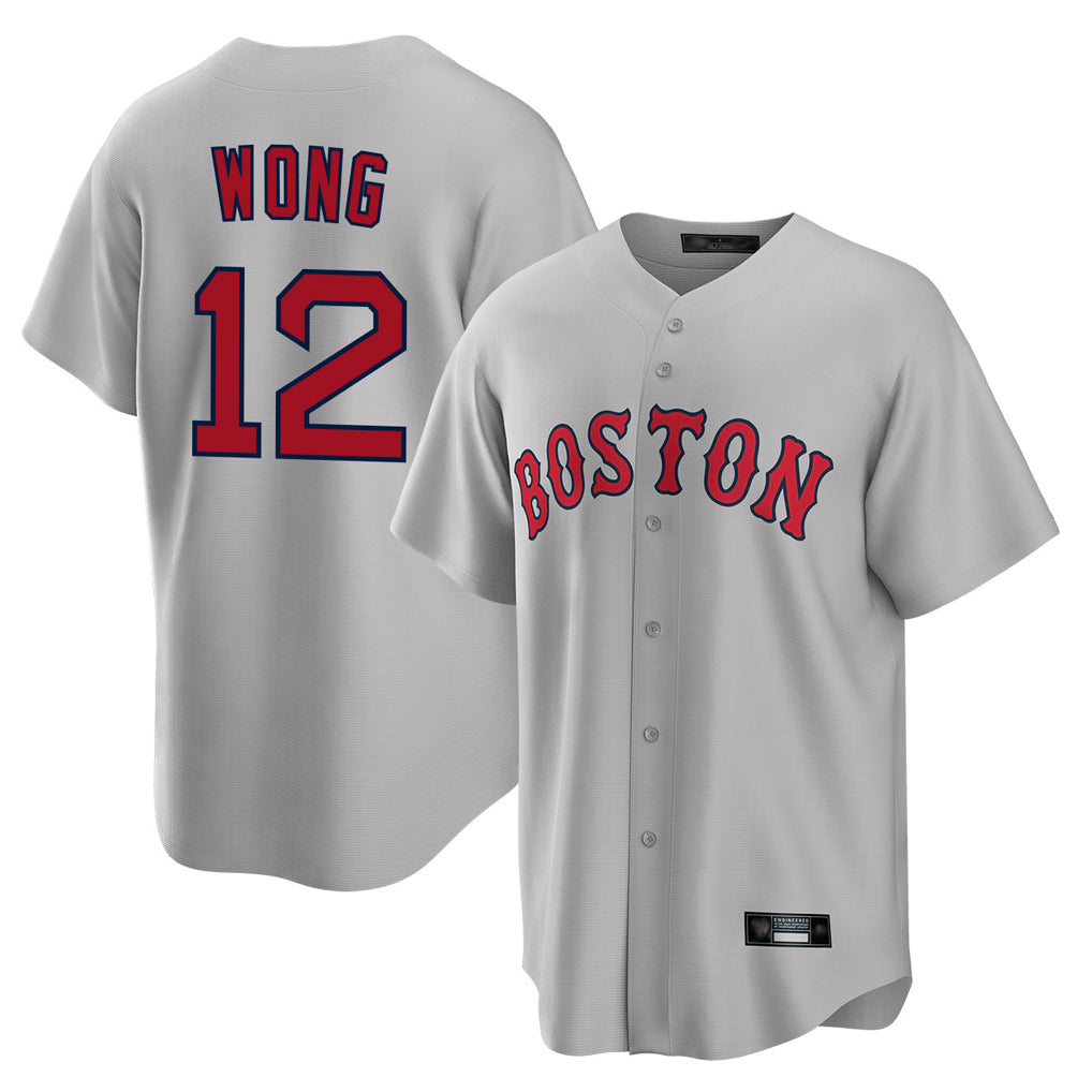 Fenge B.Red Sox #12 Connor Wong Player Gray Road Home Game Stitched Jerseys