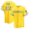 Fenge B.Red Sox #12 Connor Wong Player Yellow Home Game Stitched Jerseys