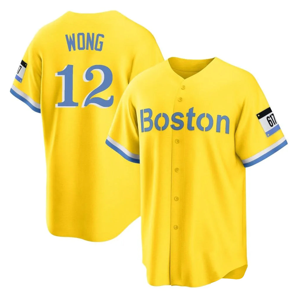Fenge B.Red Sox #12 Connor Wong Player Yellow Home Game Stitched Jerseys