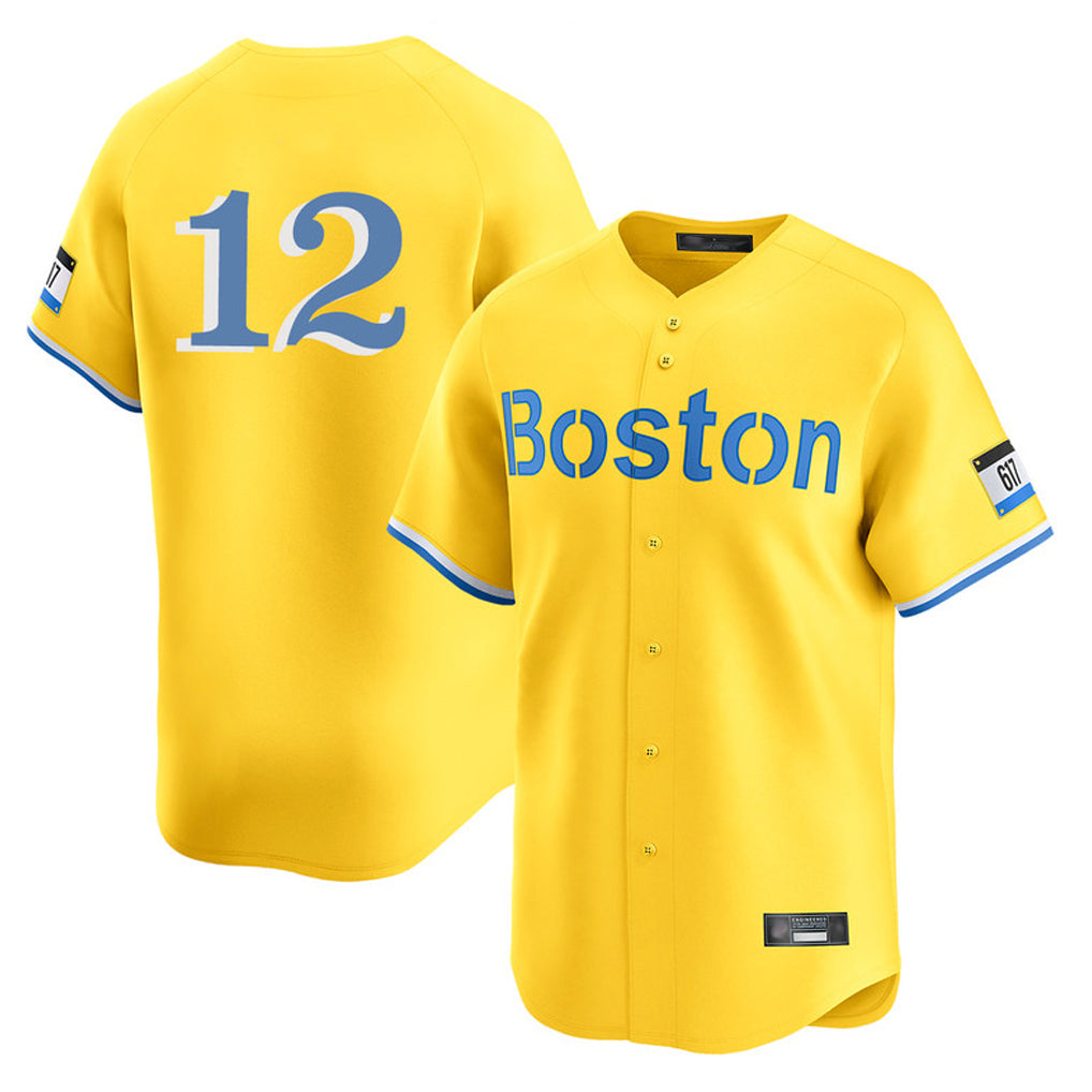 Fenge B.Red Sox #12 Connor Wong Player Yellow Limited Home Game Stitched Jerseys