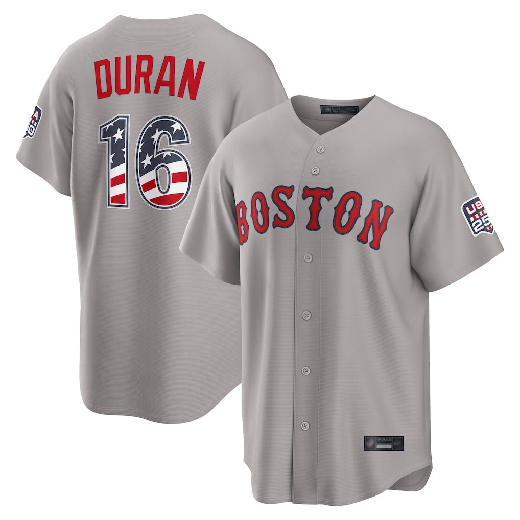 Fenge B.Red Sox #16 Jarren Duran Player Gray Road USA 250 Fourth of July Home Game Stitched Jerseys