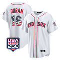 Fenge B.Red Sox #16 Jarren Duran Player White USA 250 Fourth of July Home Game Stitched Jerseys