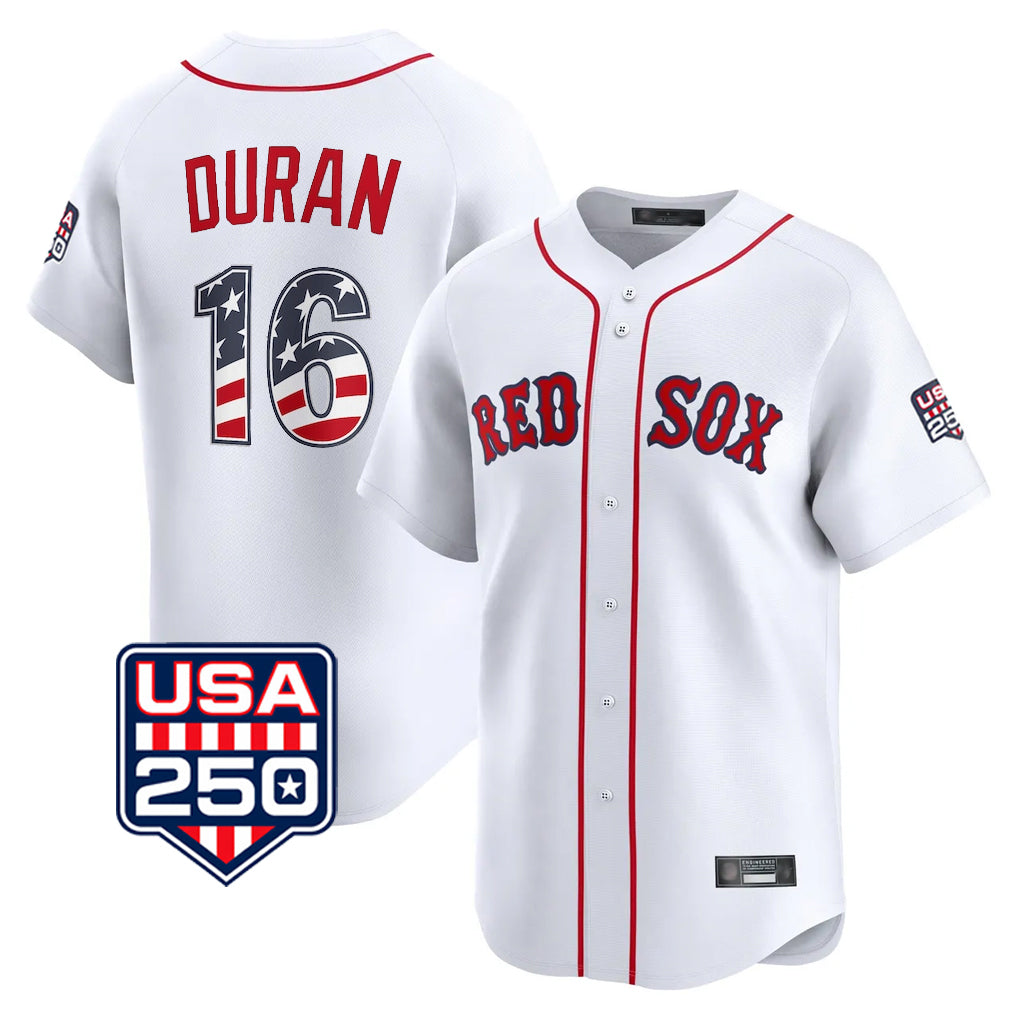 Fenge B.Red Sox #16 Jarren Duran Player White USA 250 Fourth of July Limited Home Game Stitched Jerseys