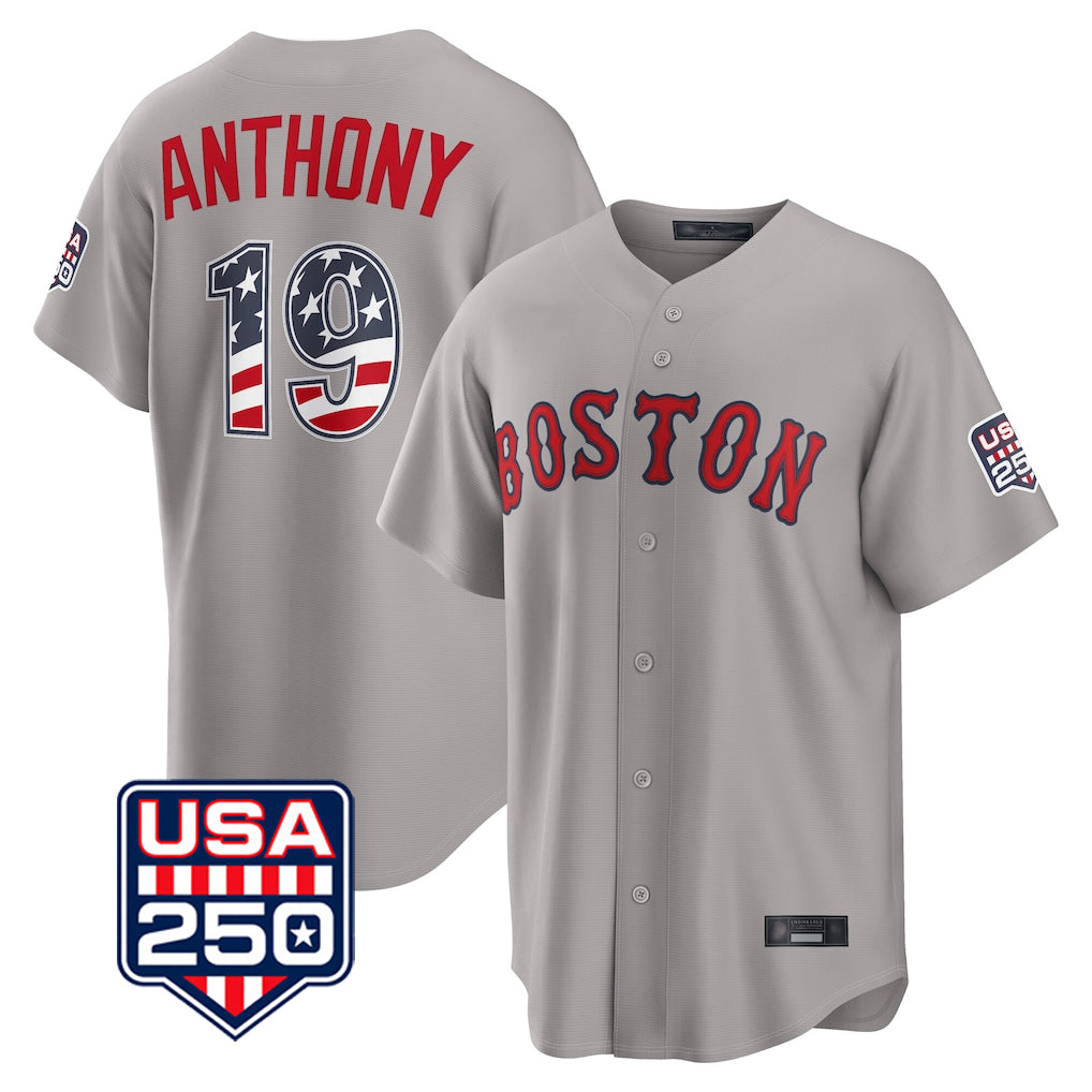 Fenge B.Red Sox #19 Roman Anthony Player Gray Road USA 250 Fourth of July Home Game Stitched Jerseys