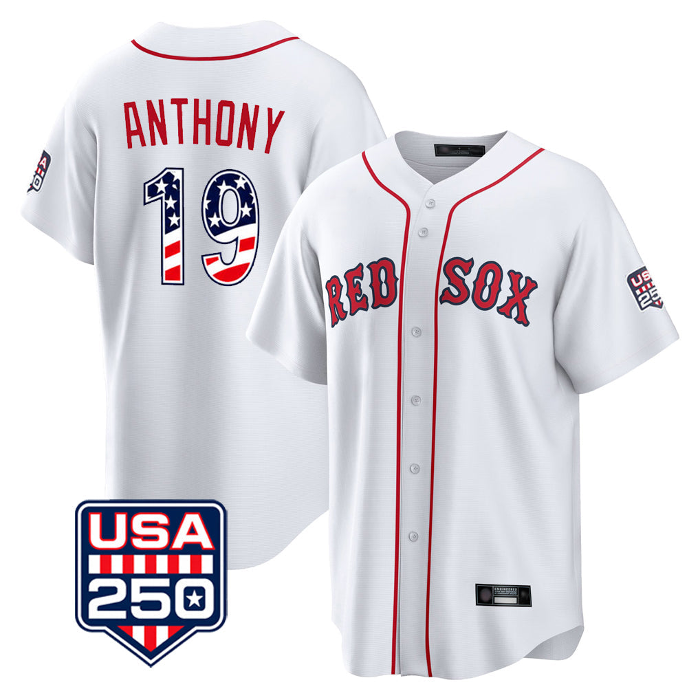 Fenge B.Red Sox #19 Roman Anthony Player White USA 250 Fourth of July Home Game Stitched Jerseys