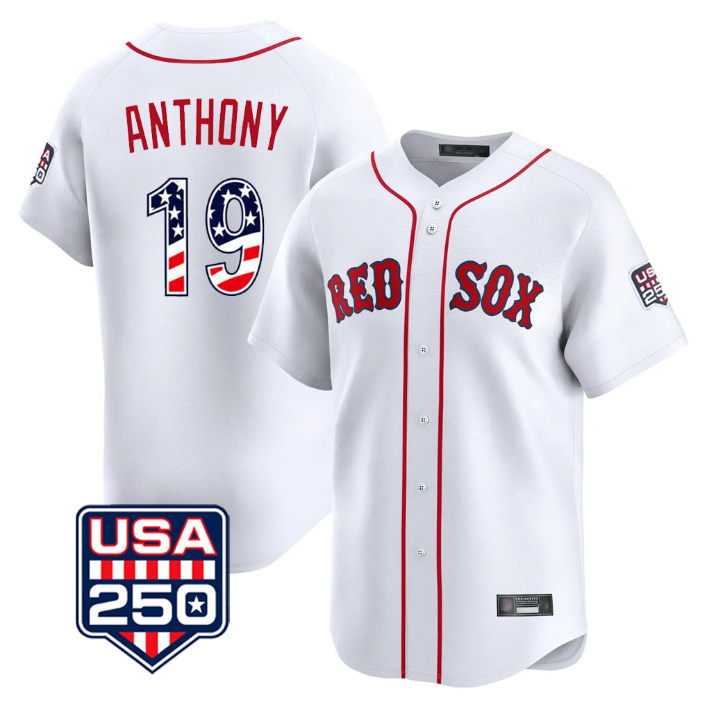 Fenge B.Red Sox #19 Roman Anthony Player White USA 250 Fourth of July Limited Home Game Stitched Jerseys