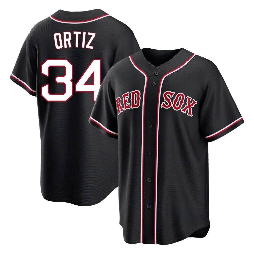 Fenge B.Red Sox #34 David Ortiz Player Black Out Home Game Stitched Jerseys