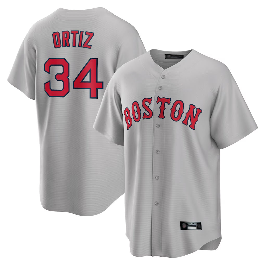 Fenge B.Red Sox #34 David Ortiz Player Gray Road Home Game Stitched Jerseys