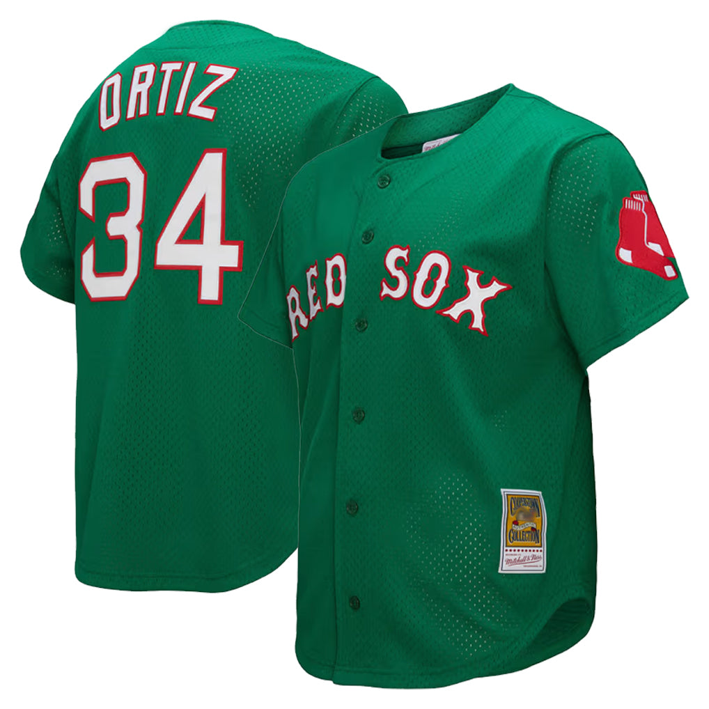 Fenge B.Red Sox #34 David Ortiz Player Green Mitchell & Ness Cooperstown Collection Mesh Home Stitched Jerseys