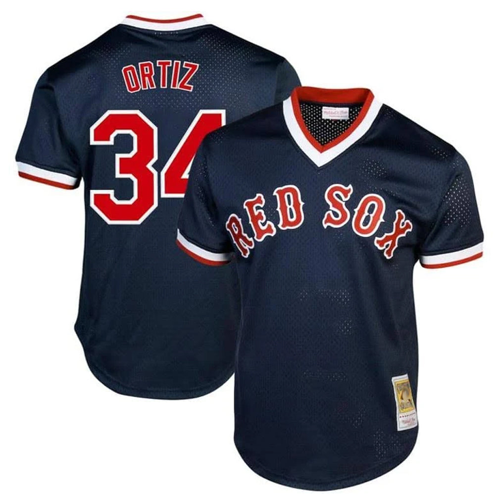 Fenge B.Red Sox #34 David Ortiz Player Navy Cooperstown Collection Mesh T-shirt Home Stitched Jerseys