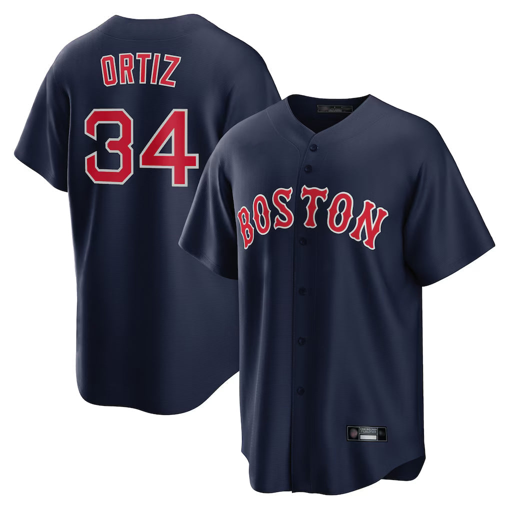 Fenge B.Red Sox #34 David Ortiz Player Navy Home Game Stitched Jerseys