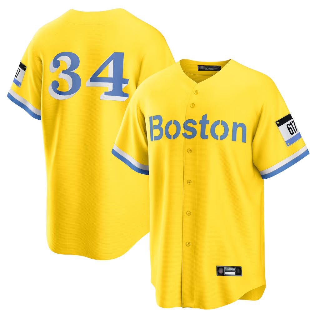 Fenge B.Red Sox #34 David Ortiz Player Yellow Home Game Stitched Jerseys