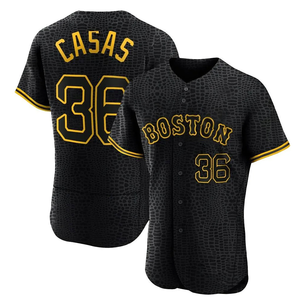 Fenge B.Red Sox #36 Triston Casas Player Black Snake Skin City Limited Elite Home Stitched Jerseys