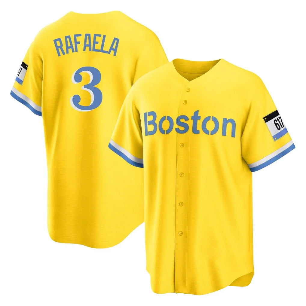 Fenge B.Red Sox #3 Ceddanne Rafaela Player Yellow Home Game Stitched Jersey