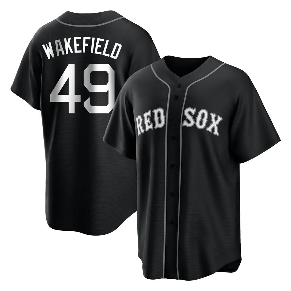 Fenge B.Red Sox #49 Tim Wakefield Player Black Home Game Stitched Jerseys