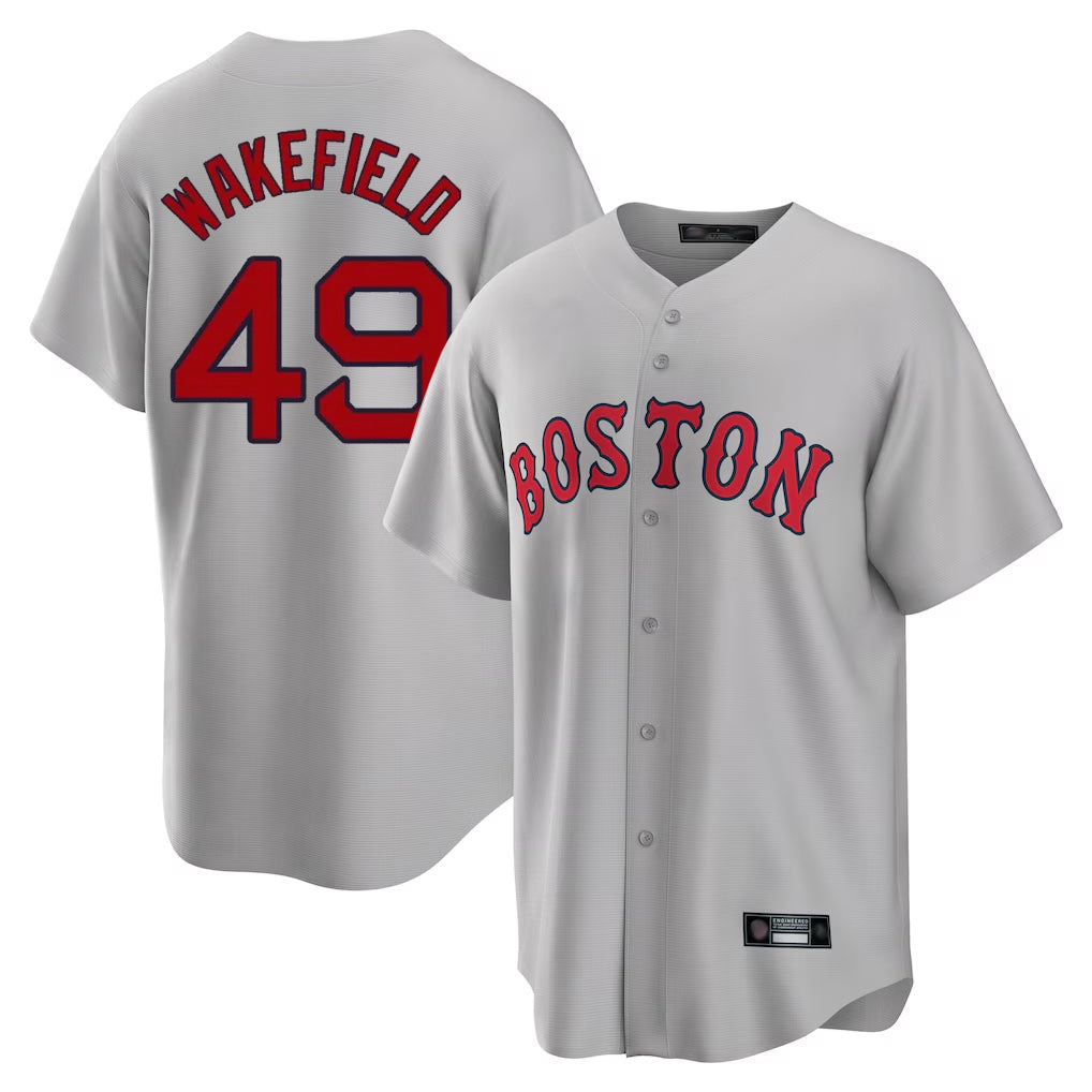 Fenge B.Red Sox #49 Tim Wakefield Player Gray Road Home Game Stitched Jerseys