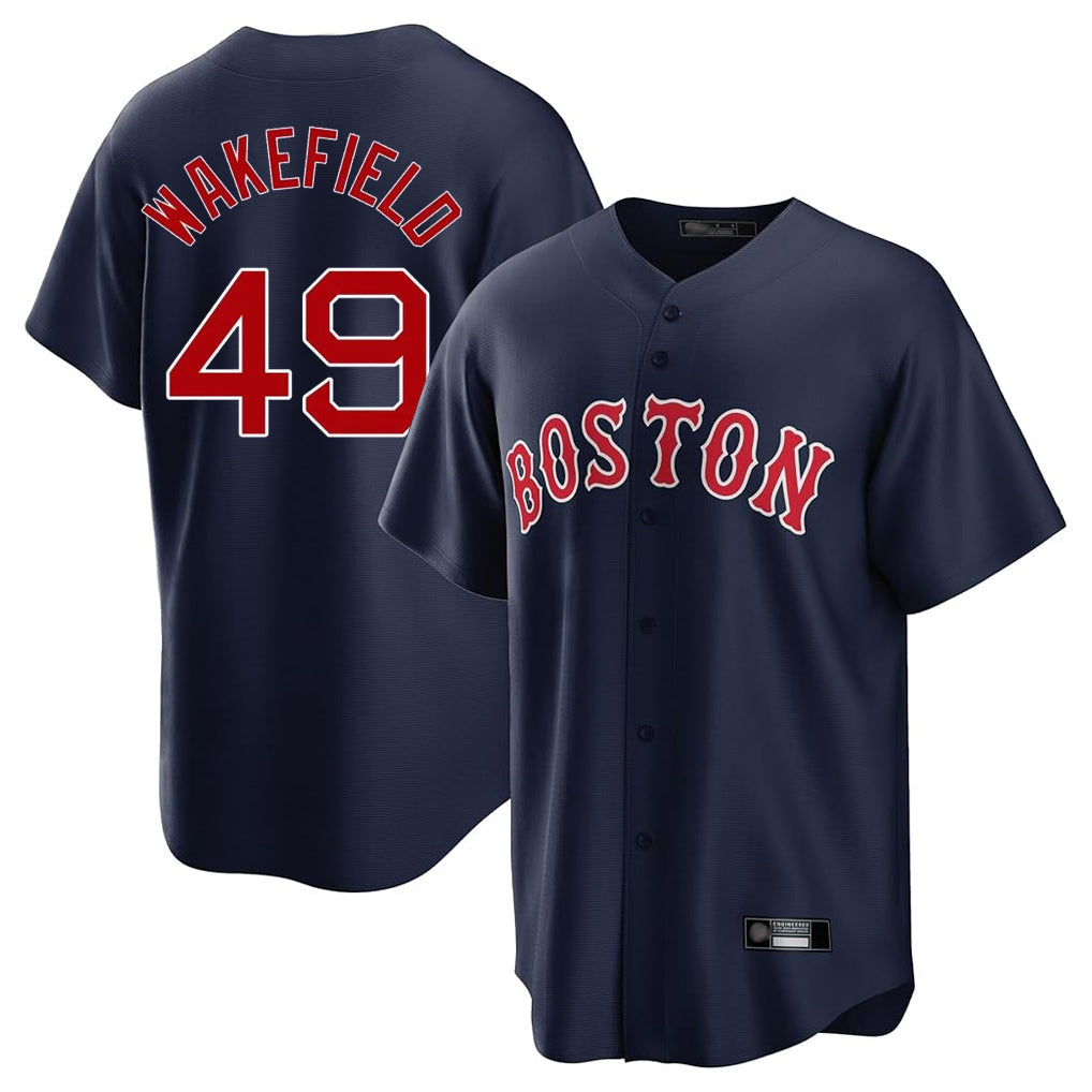 Fenge B.Red Sox #49 Tim Wakefield Player Navy Home Game Stitched Jerseys