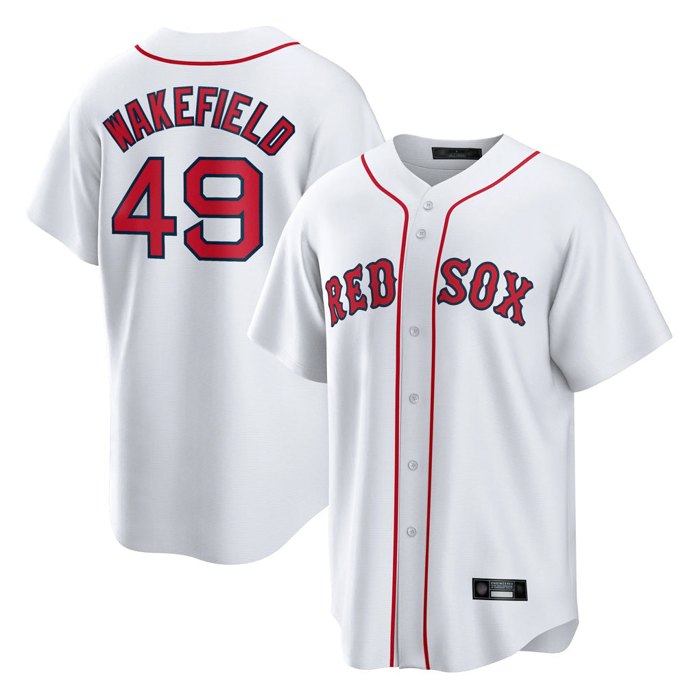 Fenge B.Red Sox #49 Tim Wakefield Player White Home Game Stitched Jerseys
