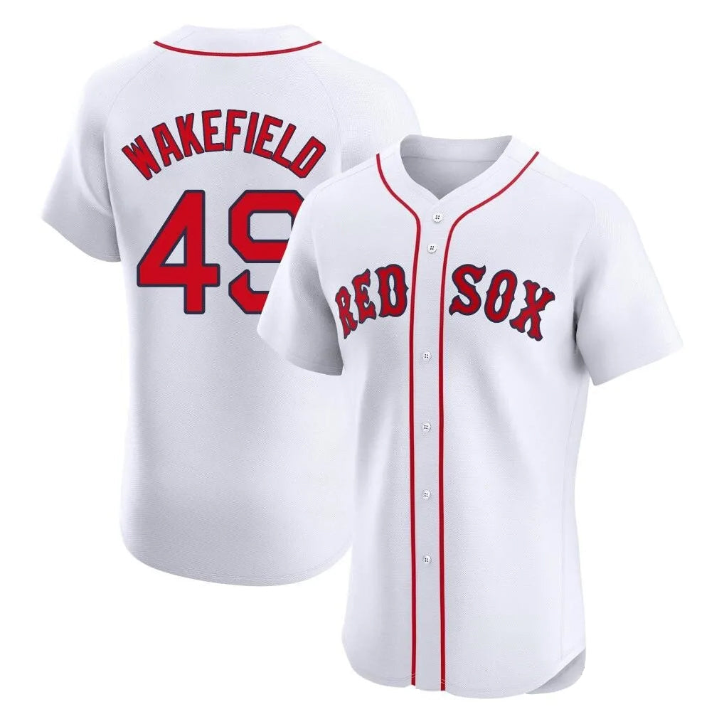 Fenge B.Red Sox #49 Tim Wakefield Player White Limited Elite Home Game Stitched Jerseys