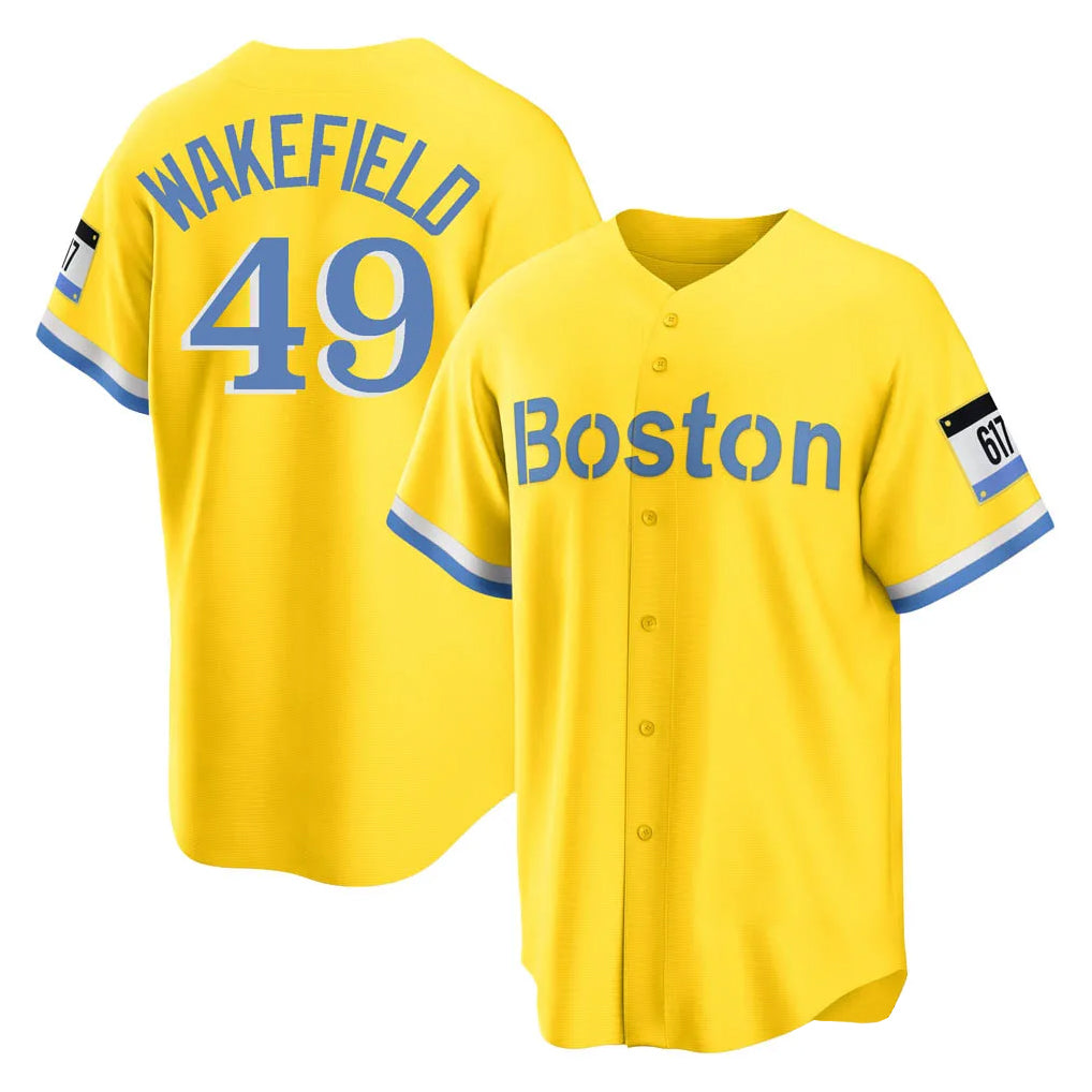Fenge B.Red Sox #49 Tim Wakefield Player Yellow Home Game Stitched Jerseys