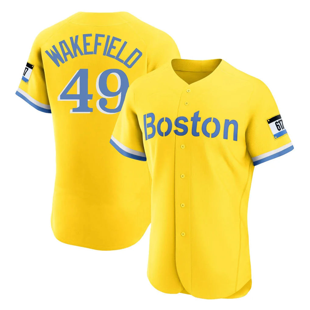 Fenge B.Red Sox #49 Tim Wakefield Player Yellow Limited Elite Home Game Stitched Jerseys