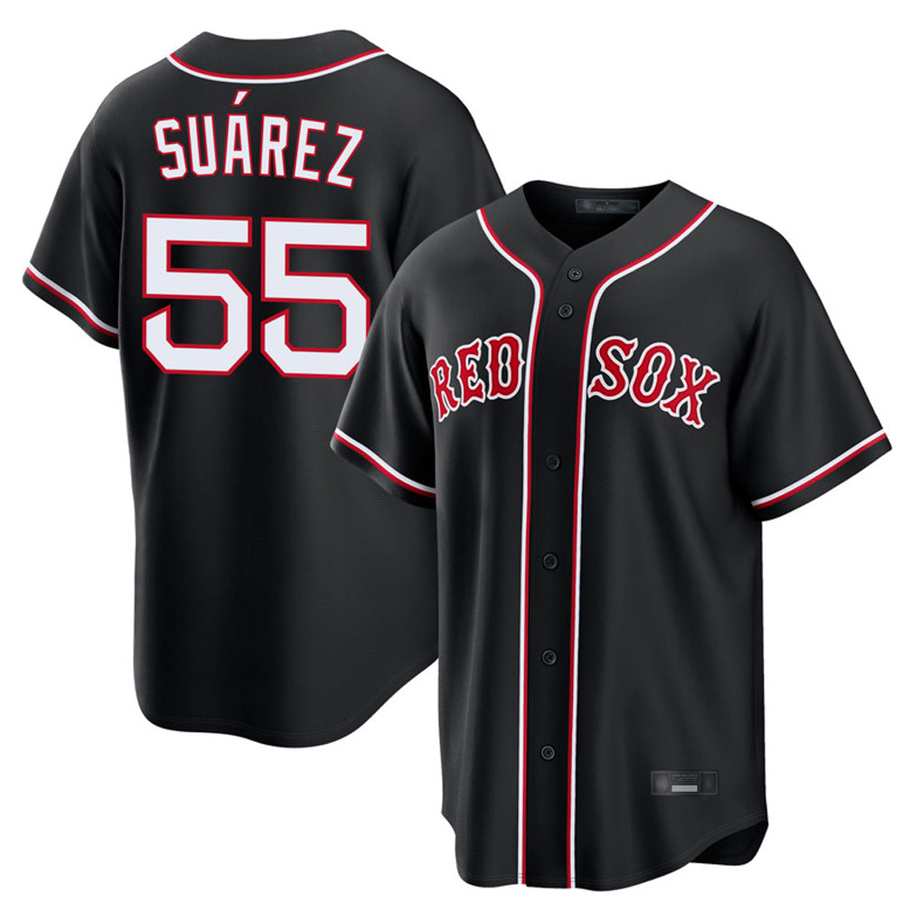Fenge B.Red Sox #55 Ranger Su¡§¡érez Player Black Out Home Game Stitched Jerseys