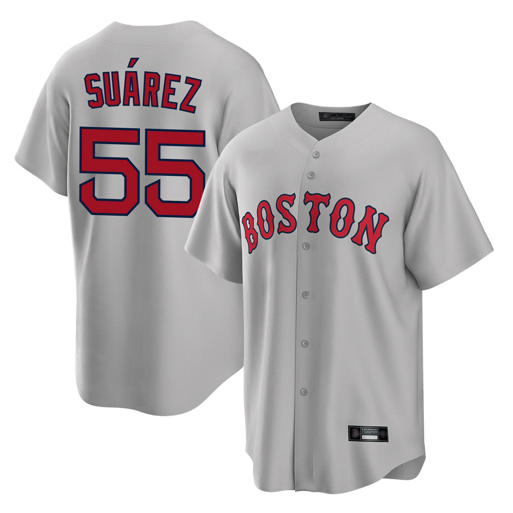 Fenge B.Red Sox #55 Ranger Su¡§¡érez Player Gray Road Home Game Stitched Jerseys
