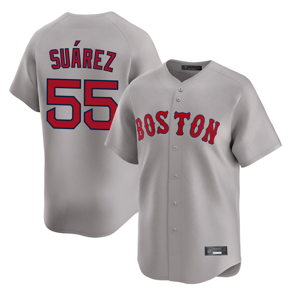 Fenge B.Red Sox #55 Ranger Su¡§¡érez Player Gray Road Limited Home Game Stitched Jerseys