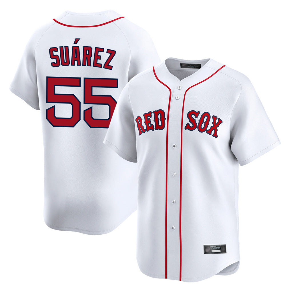 Fenge B.Red Sox #55 Ranger Su¡§¡érez Player White Limited Home Game Stitched Jerseys