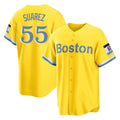 Fenge B.Red Sox #55 Ranger Su¡§¡érez Player Yellow Home Game Stitched Jerseys