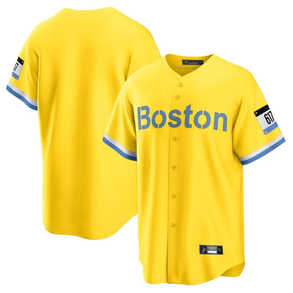 Fenge B.Red Sox Blank Player Yellow Home Game Stitched Jerseys