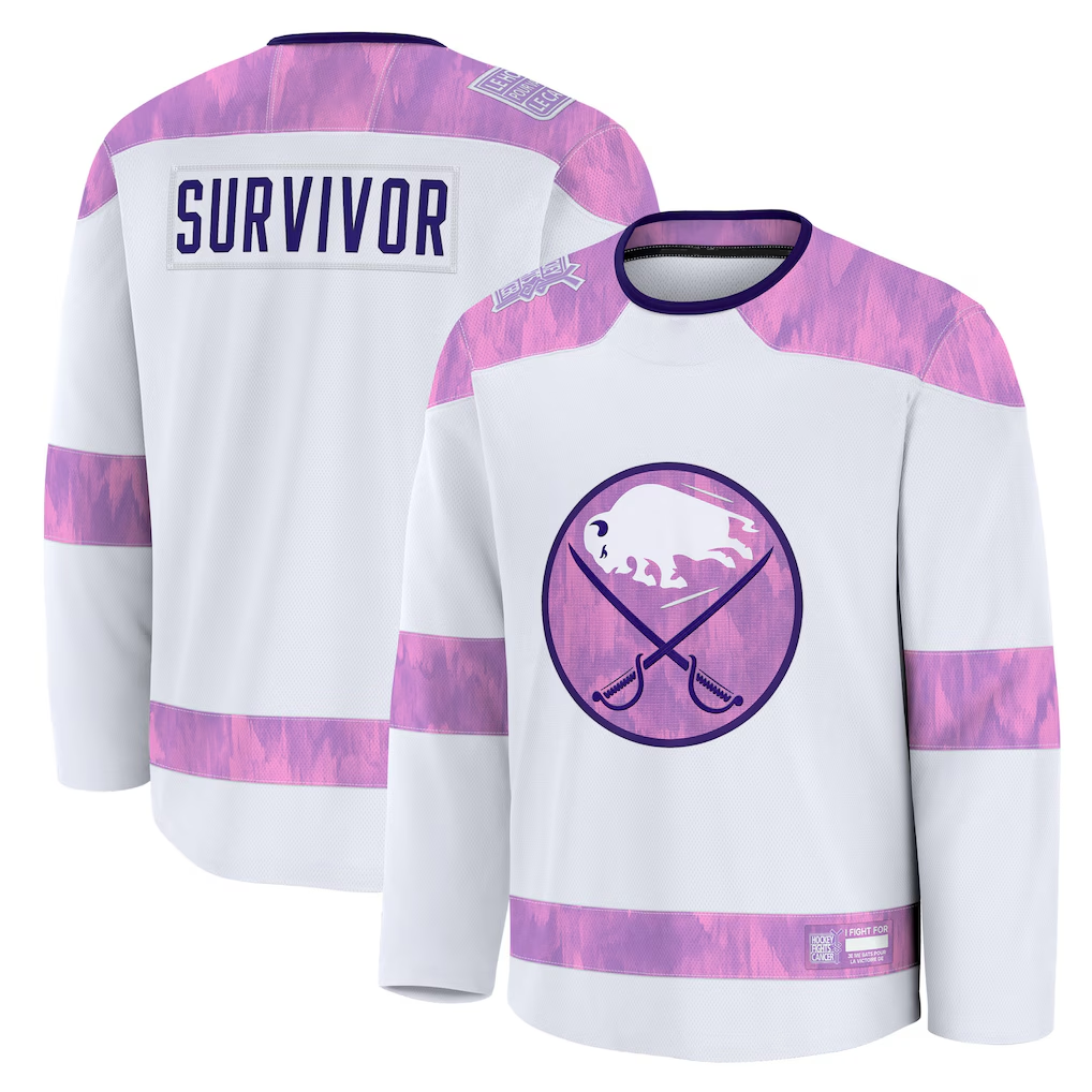 Fenge B.Sabres White Hockey Fights Cancer Survivor Practice Stitched Jerseys