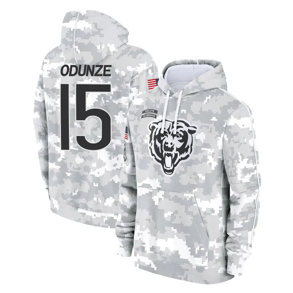 Fenge C.Bears #15 Rome Odunze Player Arctic Camo Salute to Service Pullover Hoodies Limited Stitched Jerseys