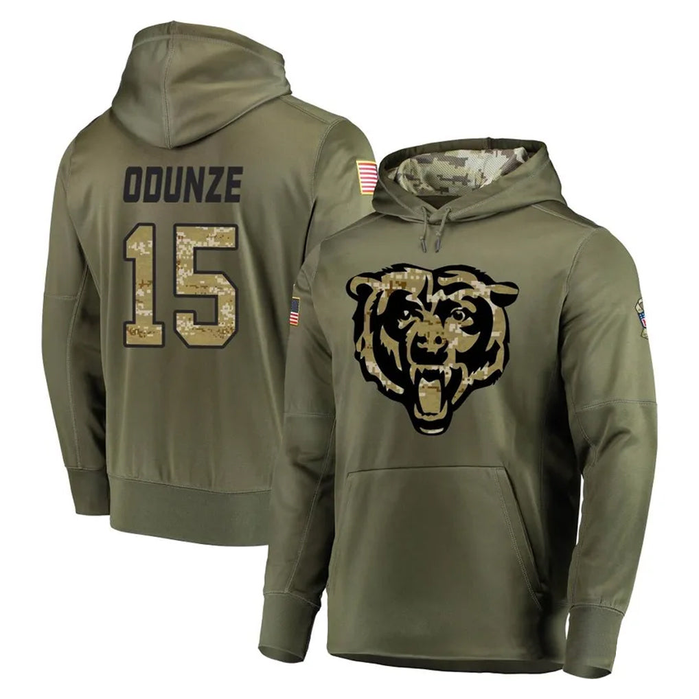Fenge C.Bears #15 Rome Odunze Player Olive Salute to Service Pullover Hoodies Home Game Stitched Jerseys