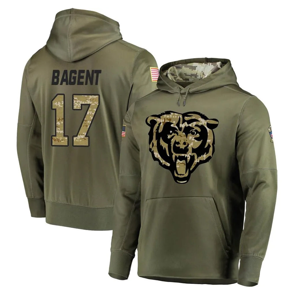 Fenge C.Bears #17 Tyson Bagent Player Olive Salute to Service Pullover Hoodies Home Game Stitched Jerseys