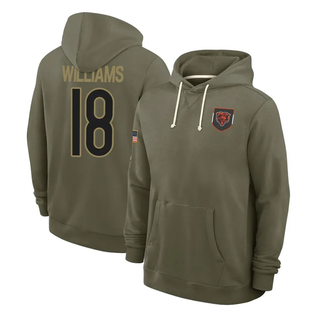 Fenge C.Bears #18 Caleb Williams Player Olive Salute to Service Pullover Hoodies Limited Stitched Jerseys