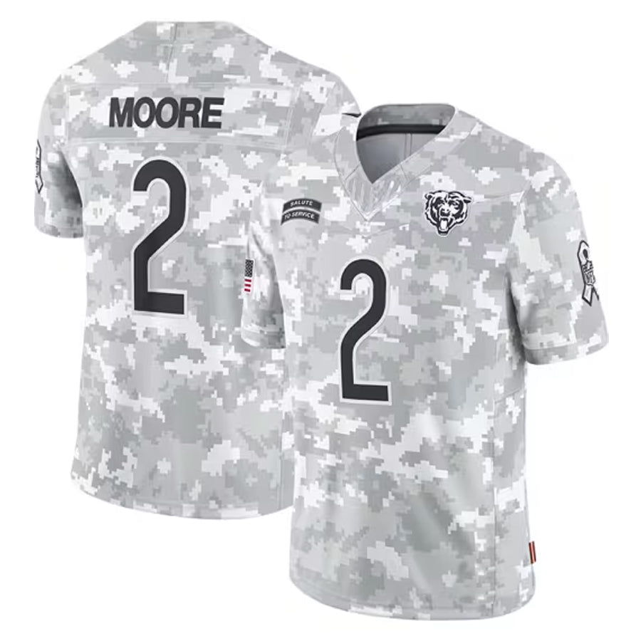 Fenge C.Bears #2 D.J. Moore Player White Arctic Camo Salute to Service Limited Stitched Jerseys