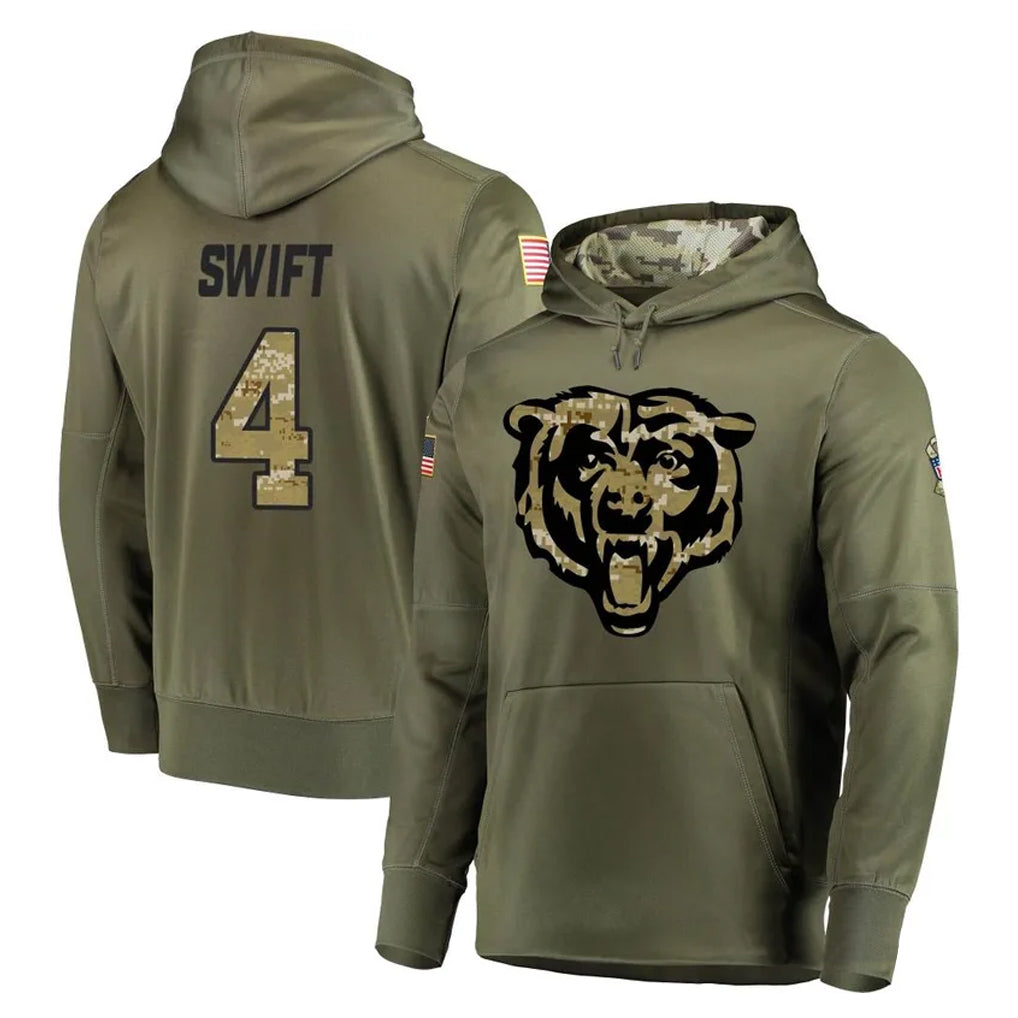 Fenge C.Bears #4 D'Andre Swift Player Olive Salute to Service Pullover Hoodies Home Game Stitched Jerseys