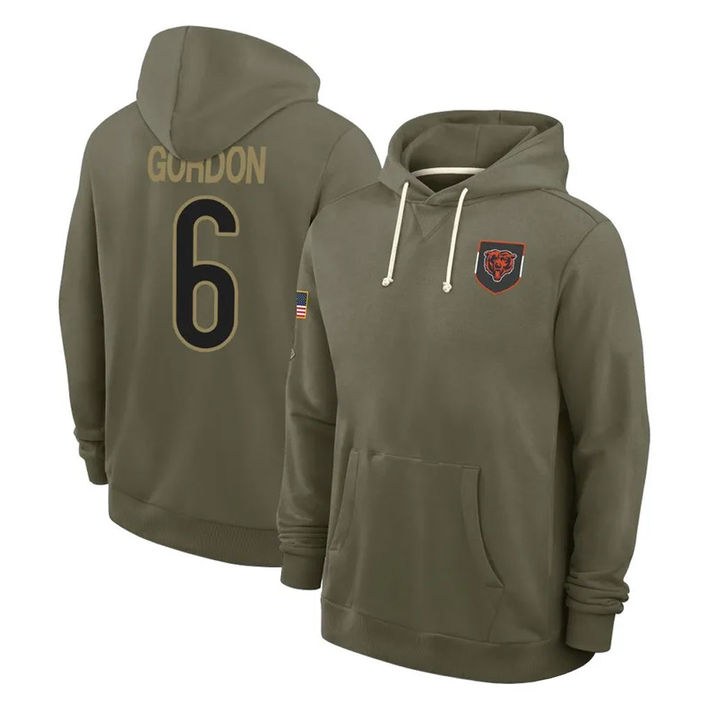 Fenge C.Bears #6 Kyler Gordon Player Olive Salute to Service Pullover Hoodies Limited Stitched Jerseys