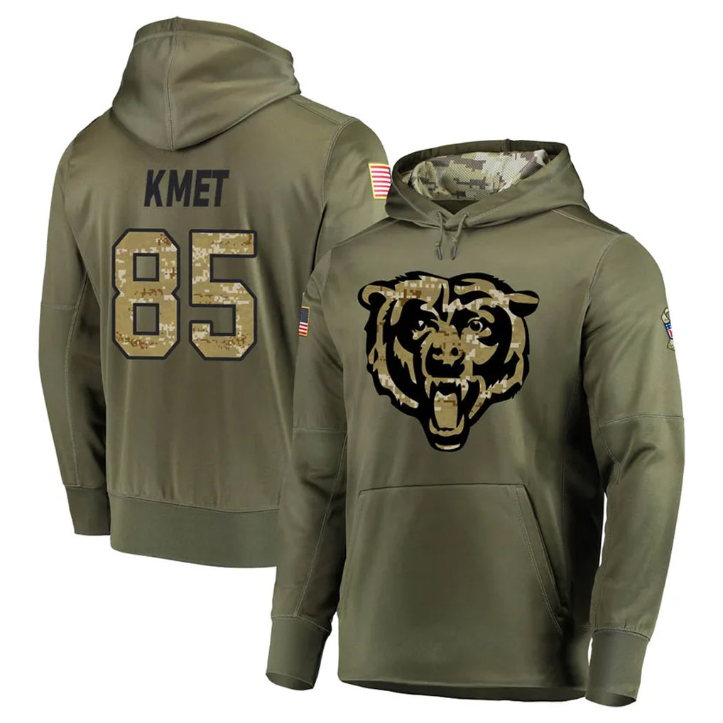 Fenge C.Bears #85 Cole Kmet Player Olive Salute to Service Pullover Hoodies Home Game Stitched Jerseys