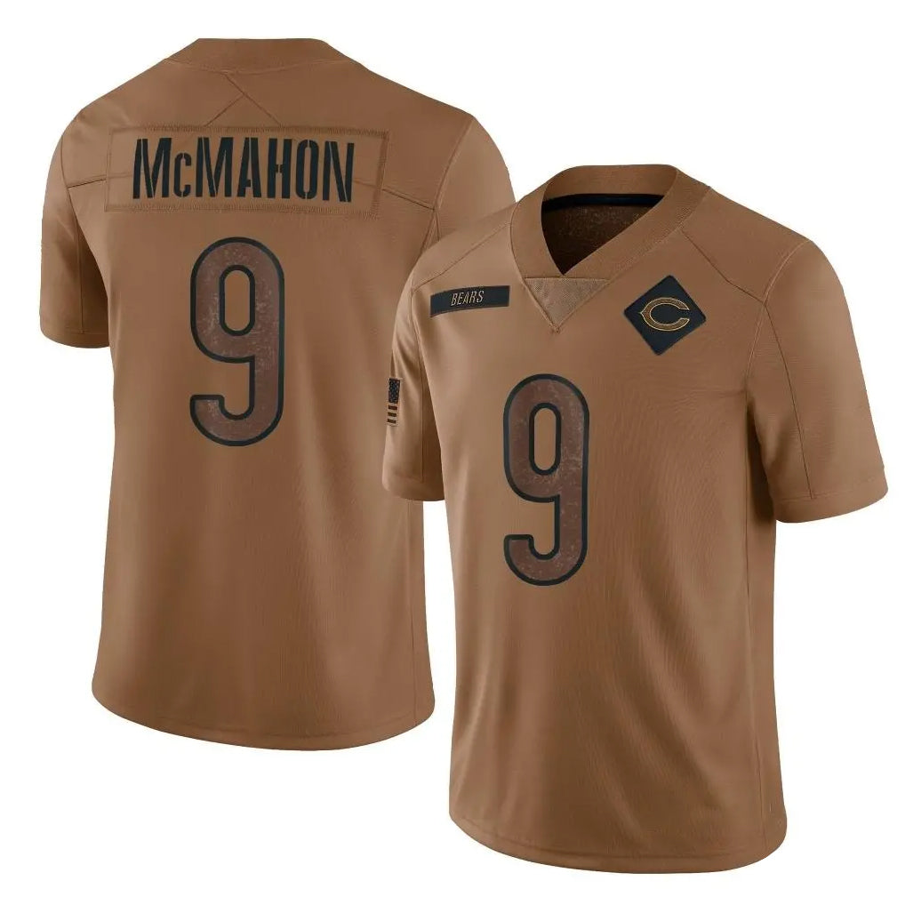 Fenge C.Bears #9 Jim McMahon Player Brown Salute to Service Limited Stitched Jerseys