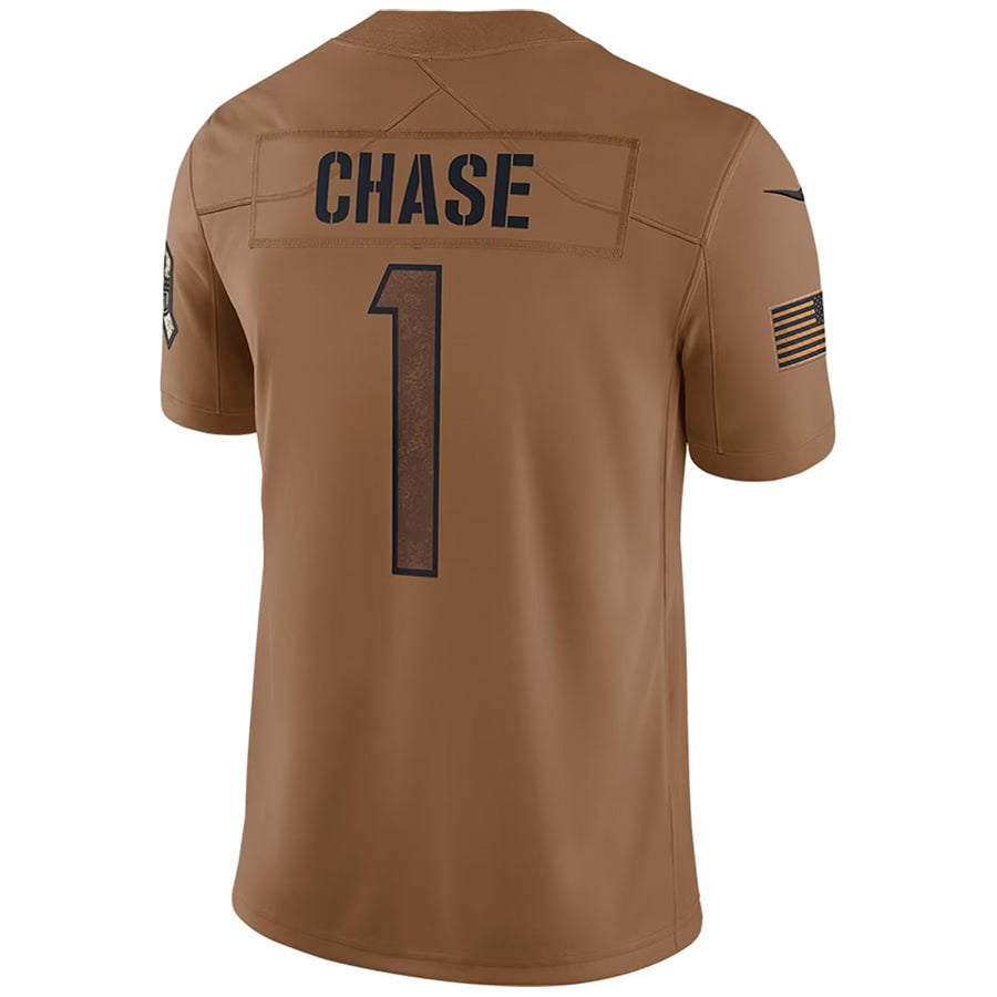 Fenge C.Bengals #1 Ja'Marr Chase Player BROWN Salute To Service Limited Stitched Jerseys