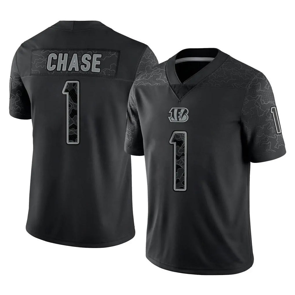 Fenge C.Bengals #1 Ja'Marr Chase Player Black Reflective Limited Game Stitched Jerseys