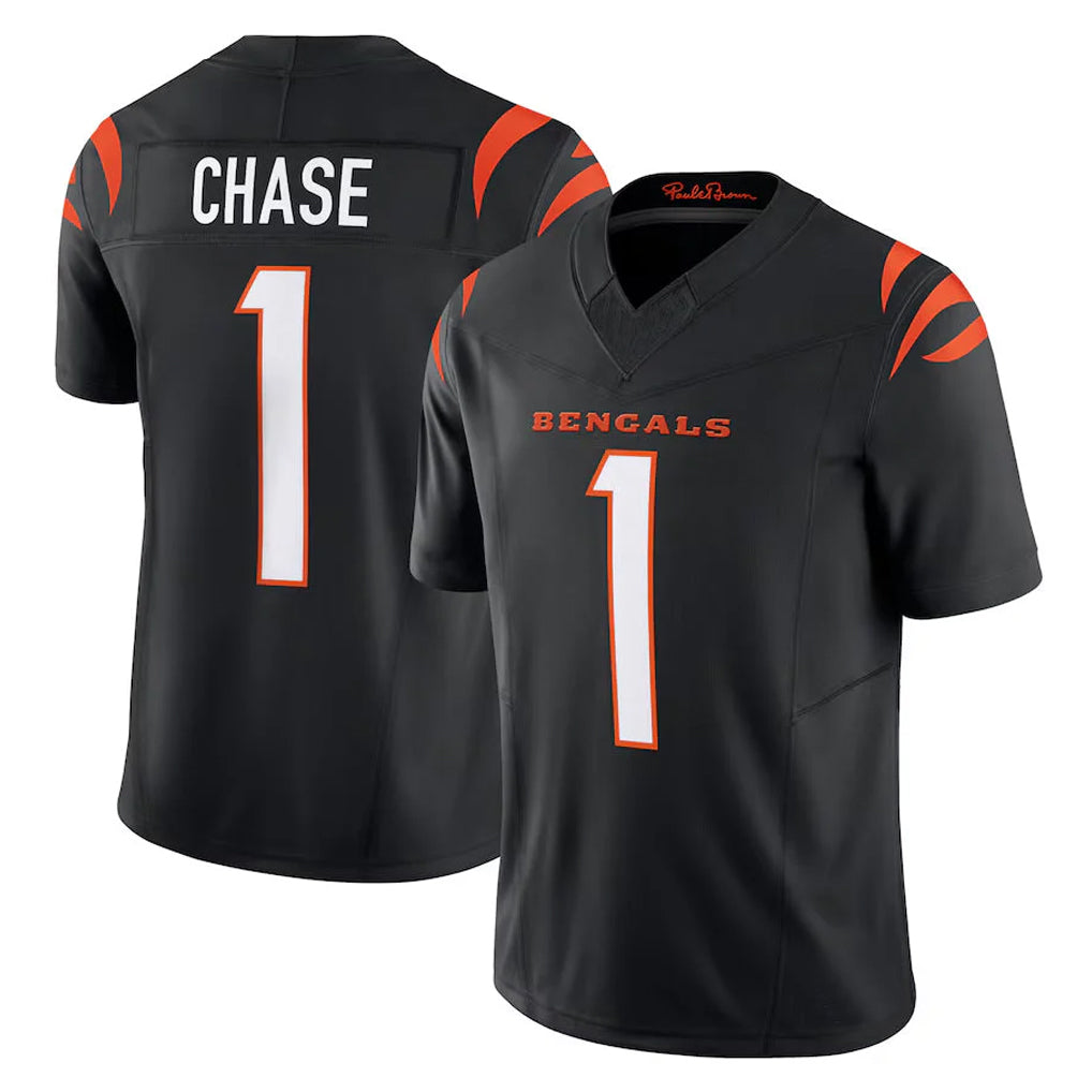 Fenge C.Bengals #1 Ja'Marr Chase Player Black Vapor F.U.S.E. Limited Home Game Stitched Jerseys
