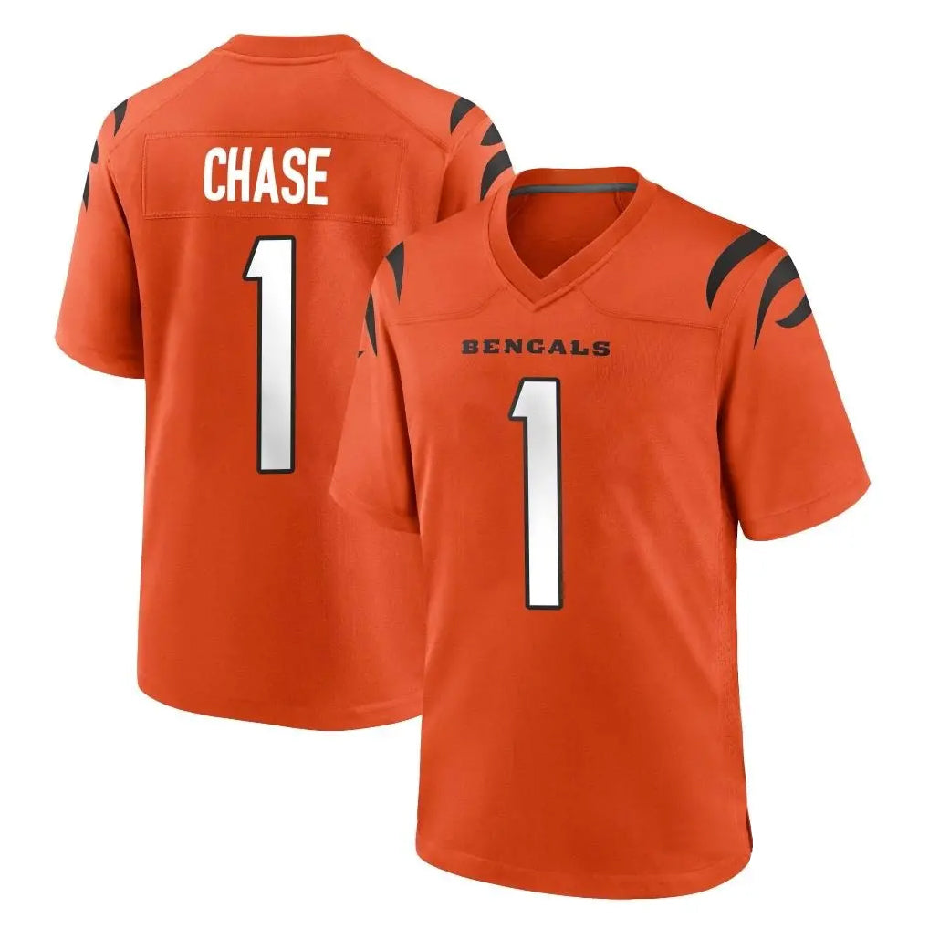 Fenge C.Bengals #1 Ja'Marr Chase Player Orange Home Game Stitched Jerseys