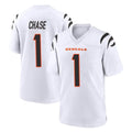 Fenge C.Bengals #1 Ja'Marr Chase Player White Home Game Stitched Jerseys