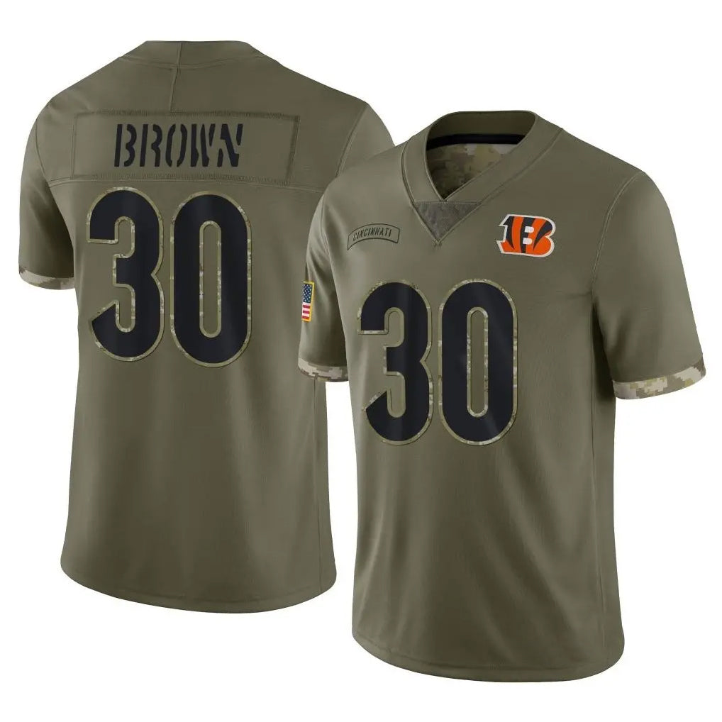 Fenge C.Bengals #30 Chase Brown Player Salute To Service Limited Olive Stitched Jerseys
