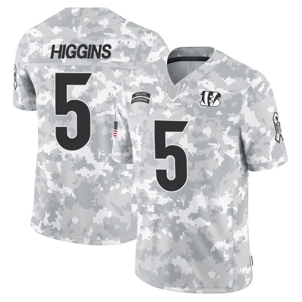 Fenge C.Bengals #5 Tee Higgins Player Arctic Camo Salute to Service Limited Stitched Jerseys