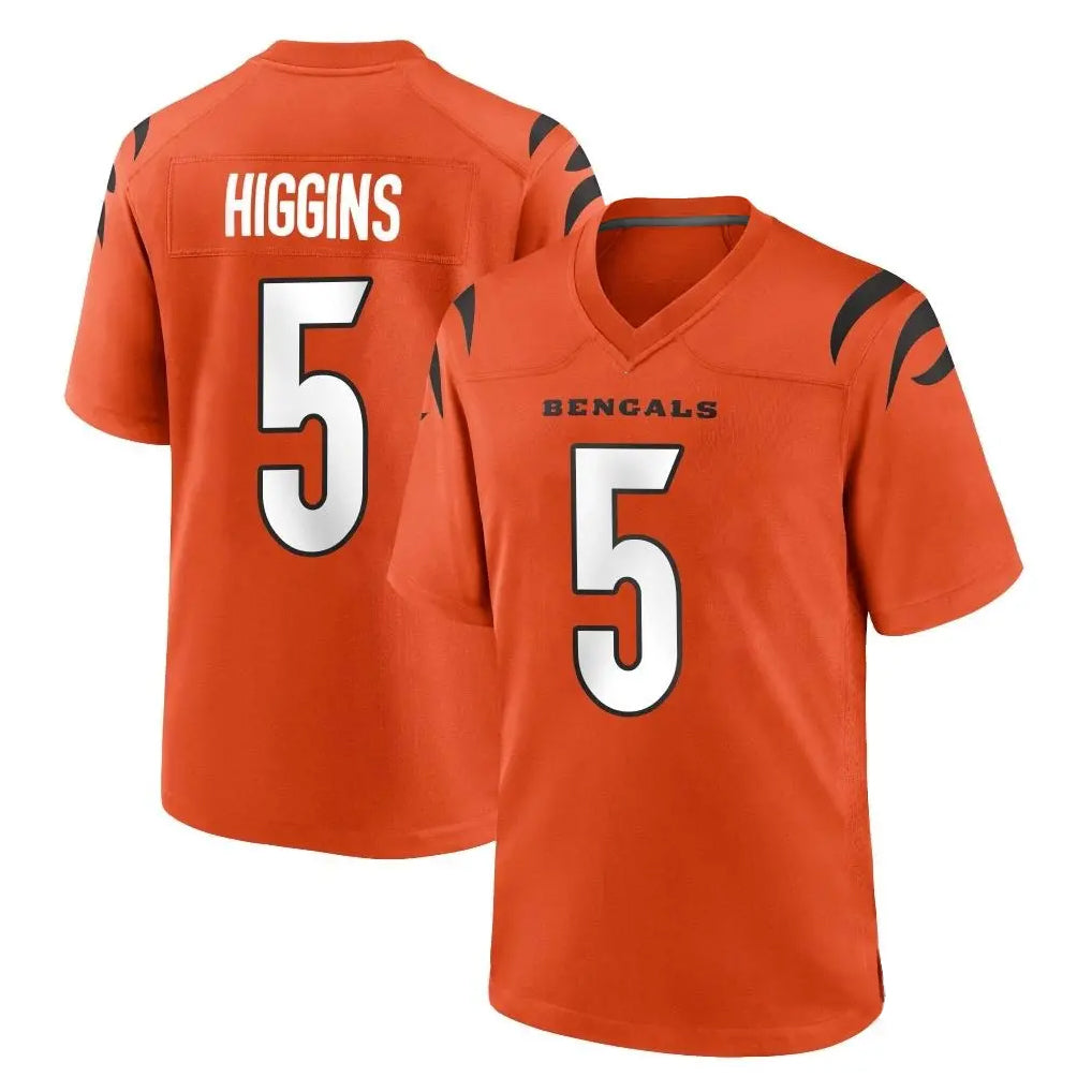Fenge C.Bengals #5 Tee Higgins Player Orange Home Game Stitched Jerseys
